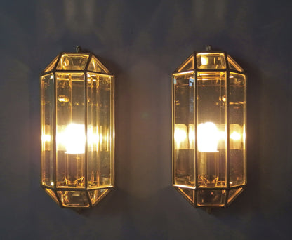 Pair of stunning 1980's italian sconces with brass and clear beveled glass shades - Retro Lamp Shop