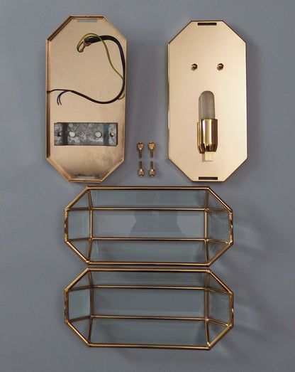 Pair of stunning 1980's italian sconces with brass and clear beveled glass shades - Retro Lamp Shop