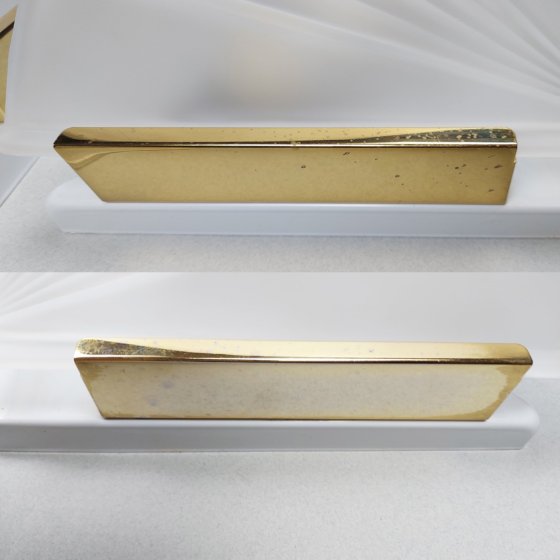 Set of 3 1980s art deco inspired sconces with frosted glass shades and polished brass accessories - Retro Lamp Shop
