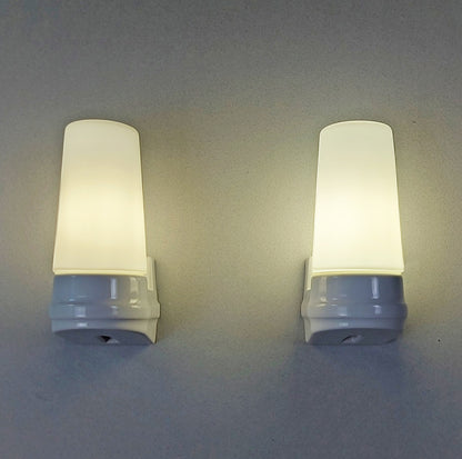 Pair of petit 1980's Swedish ceramic sconces with frosted opaline glass shades - Retro Lamp Shop