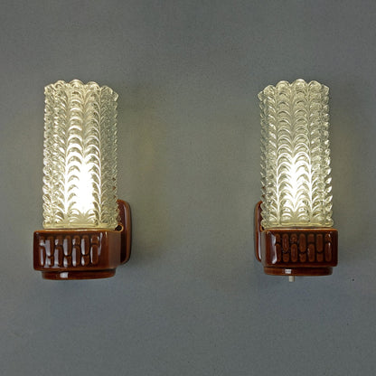 Beautiful petit pair of 1960s Danish ceramic sconces with pineapple texturized glass from Lindner - Retro Lamp Shop