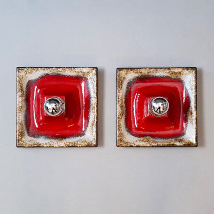 Pair of 1970's fat lava red ceramic sconces from Hustadt