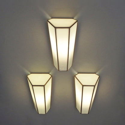 Set of 3 art deco '80s Tiffany sconces with polished brass base and white stain glass from Limburg - Retro Lamp Shop