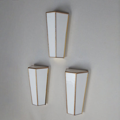 Set of 3 art deco '80s Tiffany sconces with polished brass base and white stain glass from Limburg - Retro Lamp Shop