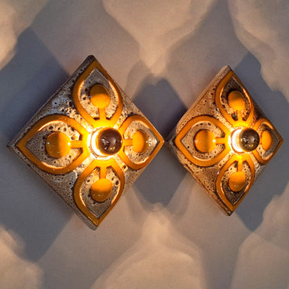 This is a pair  of 70's fat lava orange ceramic  sconces - Retro Lamp Shops