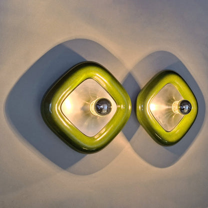 Pair of 70's green ceramic sconces with brushed aluminum elements - Retro Lamp Shop