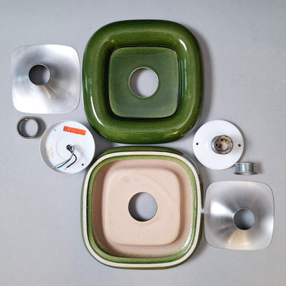 Pair of 70's green ceramic sconces with brushed aluminum elements - Retro Lamp Shop