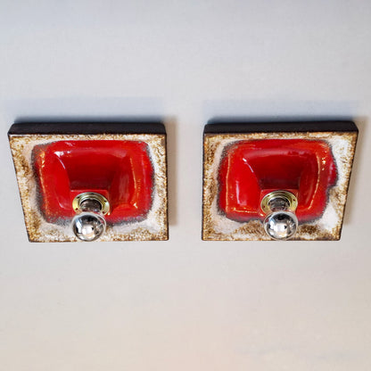 Pair of 1970's fat lava red ceramic sconces from Hustadt