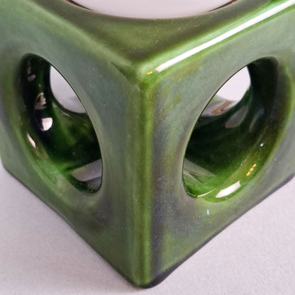 1970s pop art green ceramic table lamp with opaline glass globe - Retro Lamp Shop