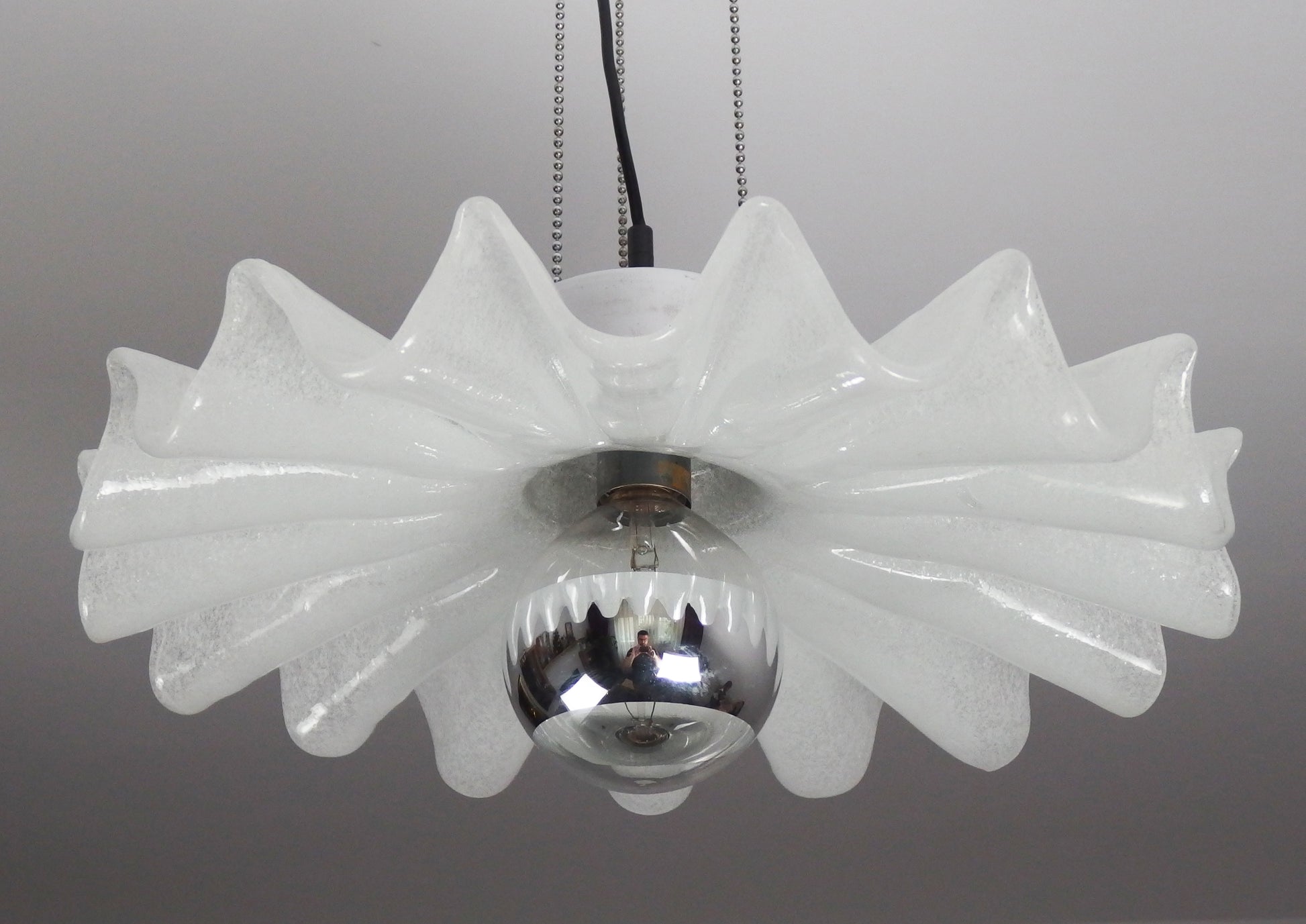 Kaiser vintage Murano glass pendant light with chrome elements - Retro Lamp Shop