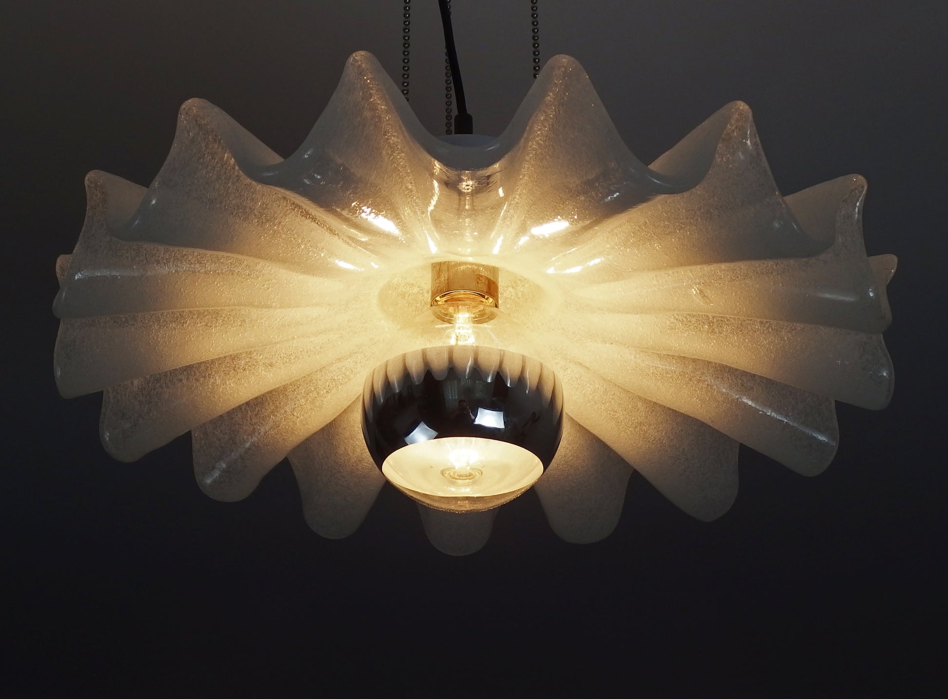 Kaiser vintage Murano glass pendant light with chrome elements - Retro Lamp Shop