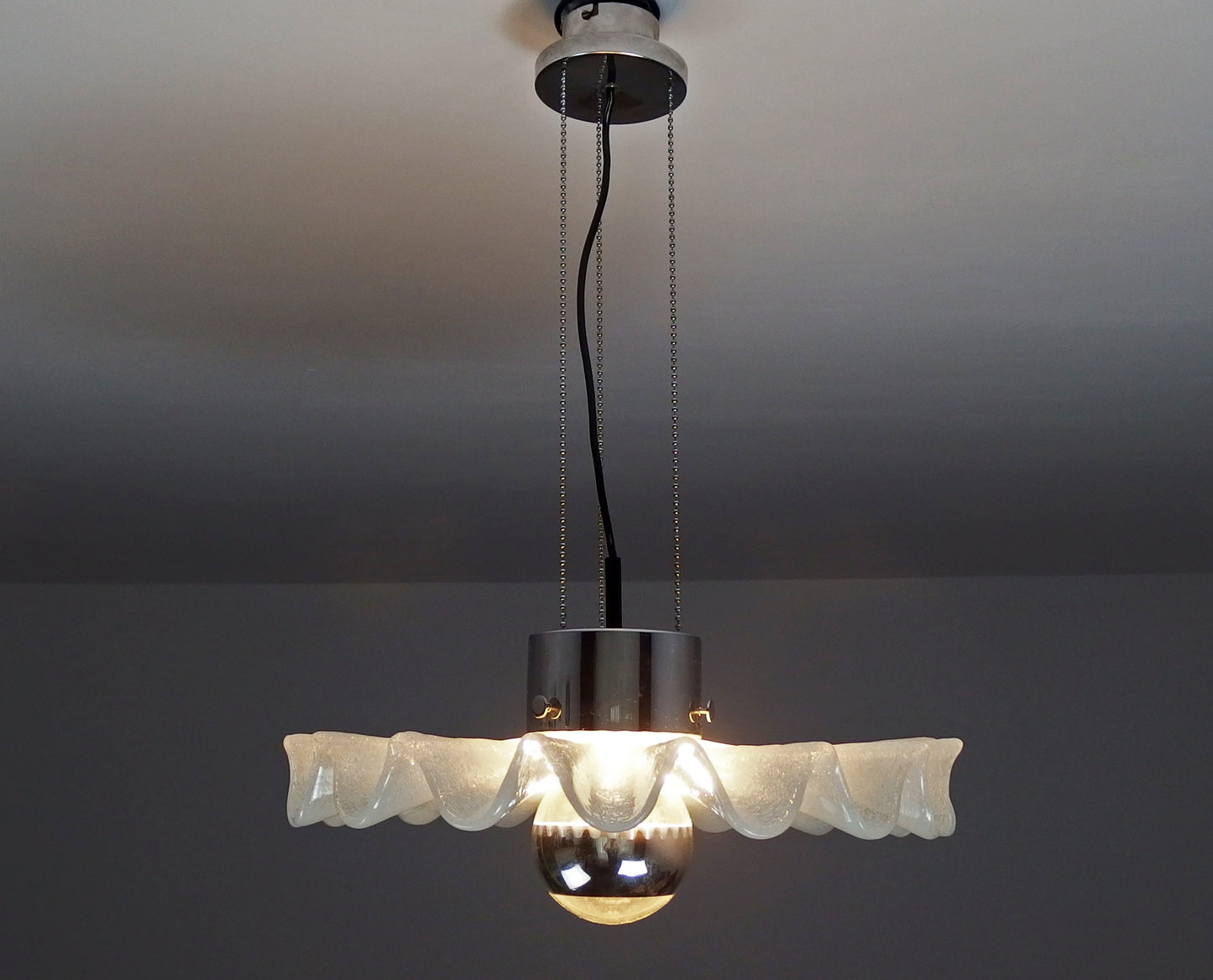 Kaiser vintage Murano glass pendant light with chrome elements - Retro Lamp Shop
