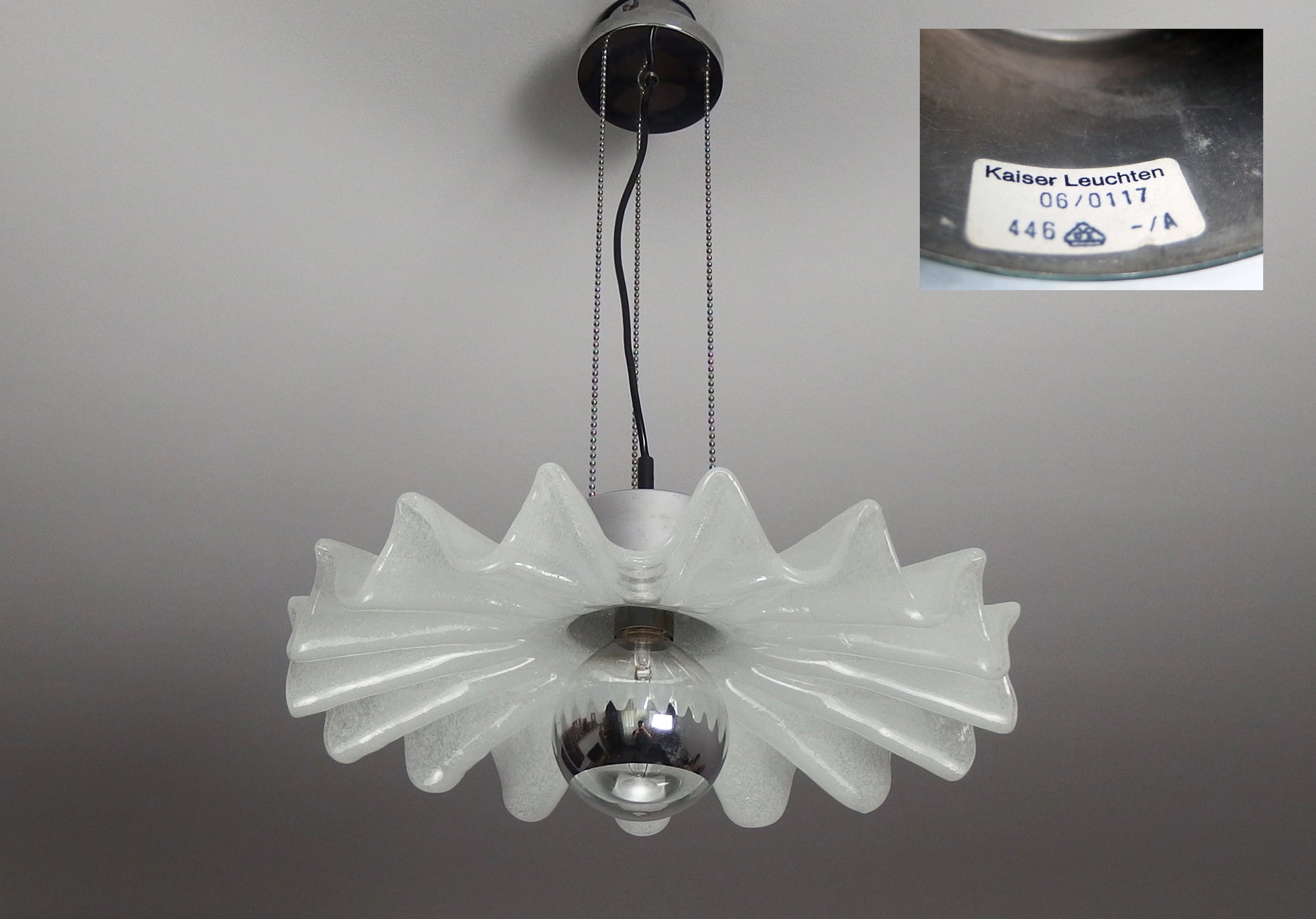 Kaiser vintage Murano glass pendant light with chrome elements - Retro Lamp Shop