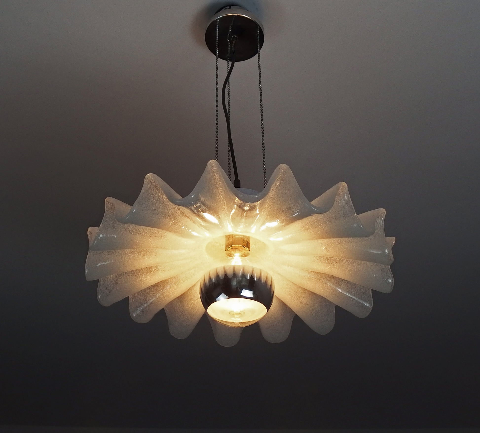 Kaiser vintage Murano glass pendant light with chrome elements - Retro Lamp Shop