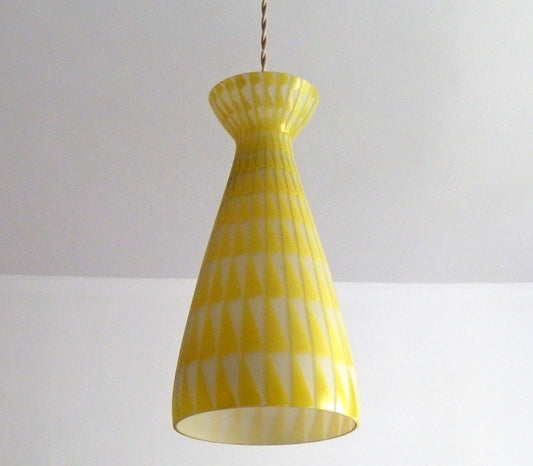 Midcentury 1960s Peill and Putzler yellow glass pendant lamp designed by Aloys Gangkofner - Retro Lamp Shop