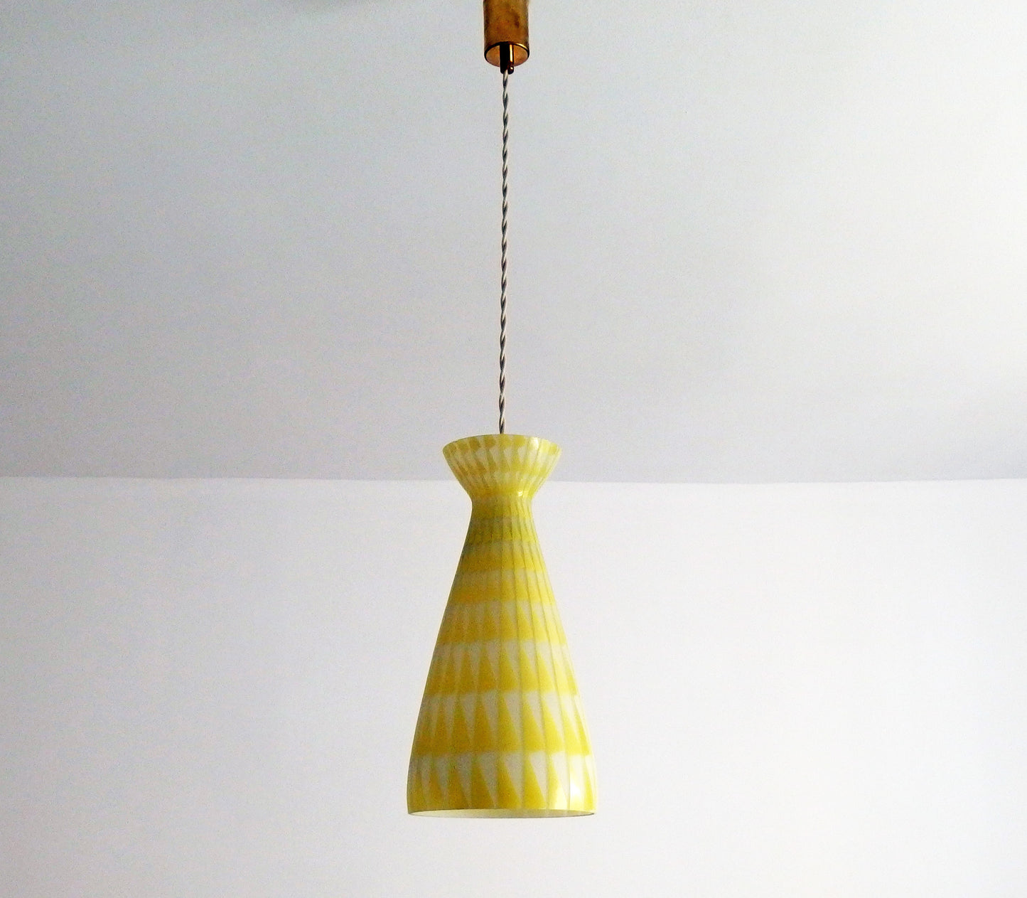 Midcentury 1960s Peill and Putzler yellow glass pendant lamp designed by Aloys Gangkofner - Retro Lamp Shop