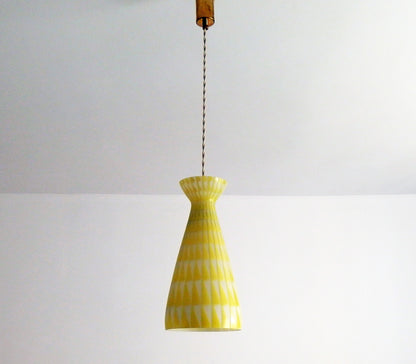 Midcentury 1960s Peill and Putzler yellow glass pendant lamp designed by Aloys Gangkofner - Retro Lamp Shop