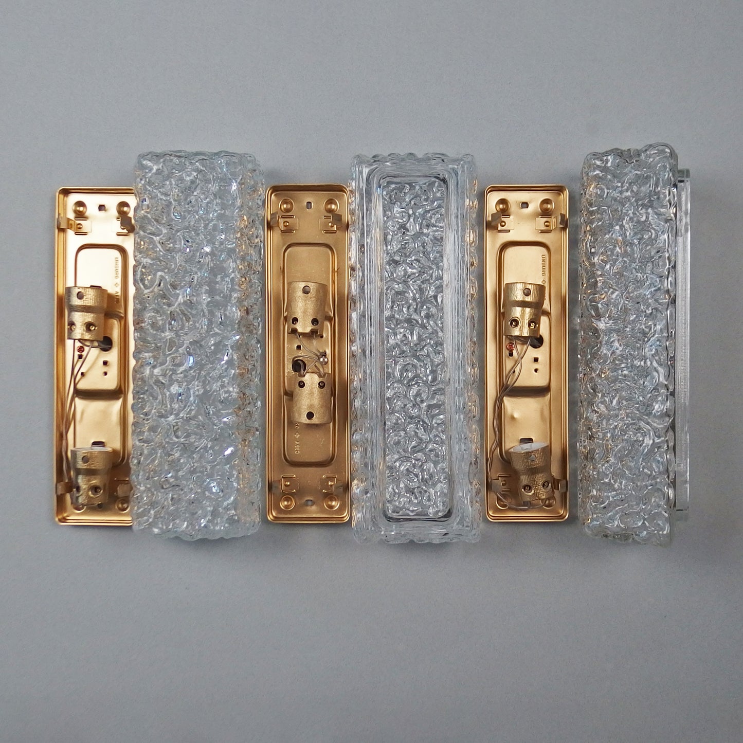 1 of 3 70's bubble glass sconces with gold painted metal base from Limburg - Retro Lamp Shop