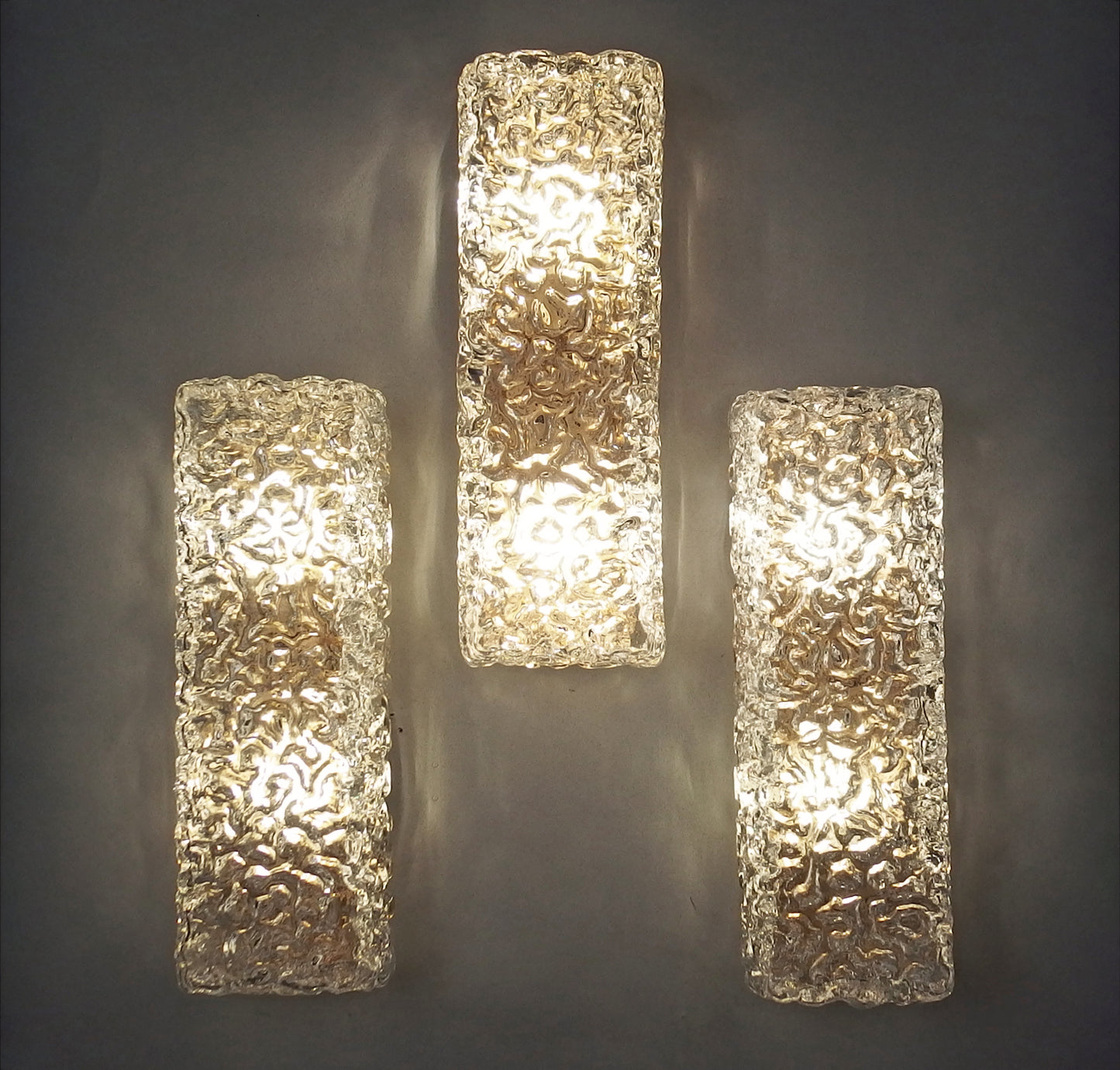 1 of 3 70's bubble glass sconces with gold painted metal base from Limburg - Retro Lamp Shop