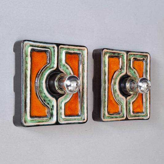 This is a pair of 1970's pop art orange and green ceramic sconces from Pan keramik- Retro Lamp Shop