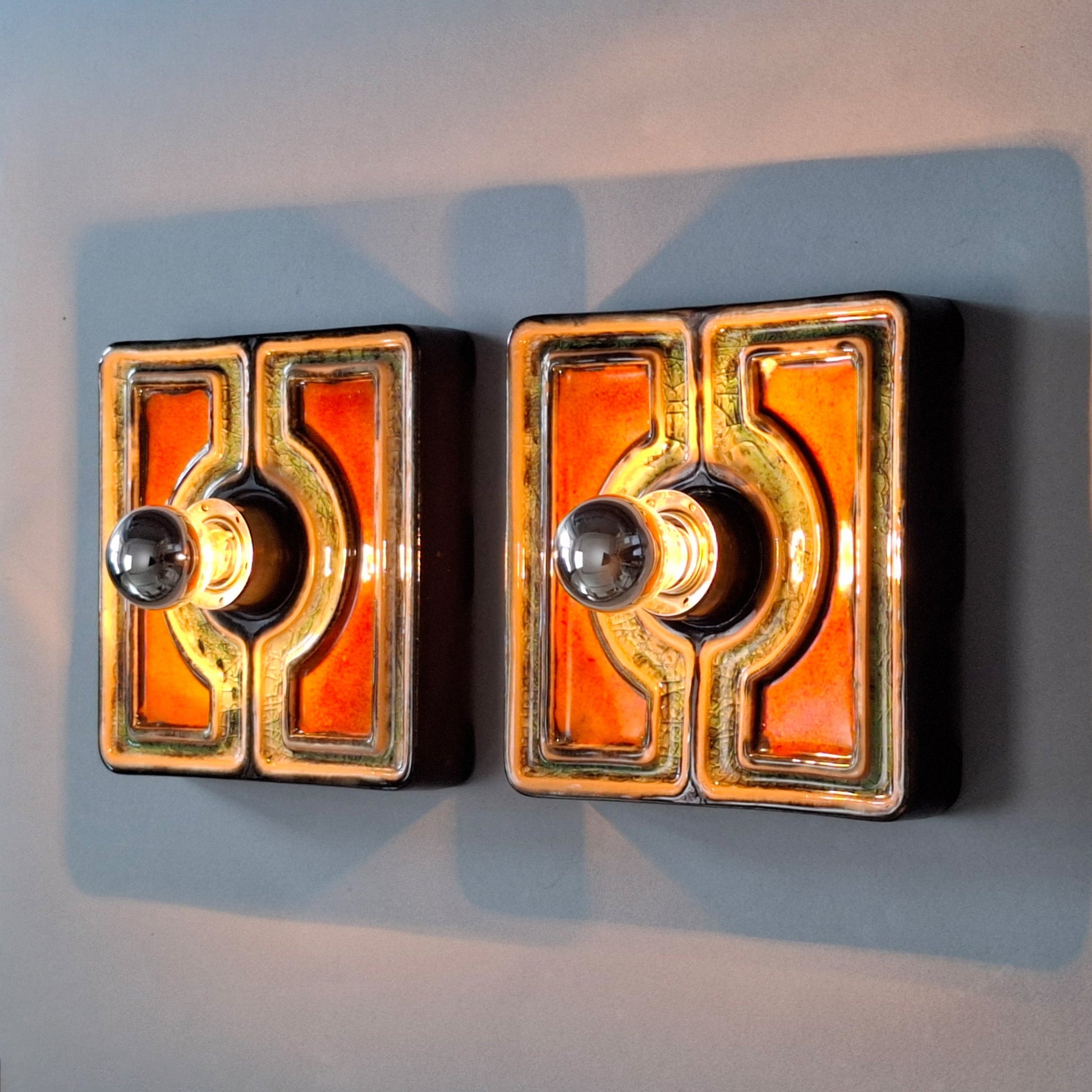 This is a pair of 1970's pop art orange and green ceramic sconces from Pan keramik- Retro Lamp Shop