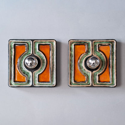 This is a pair of 1970's pop art orange and green ceramic sconces from Pan keramik- Retro Lamp Shop