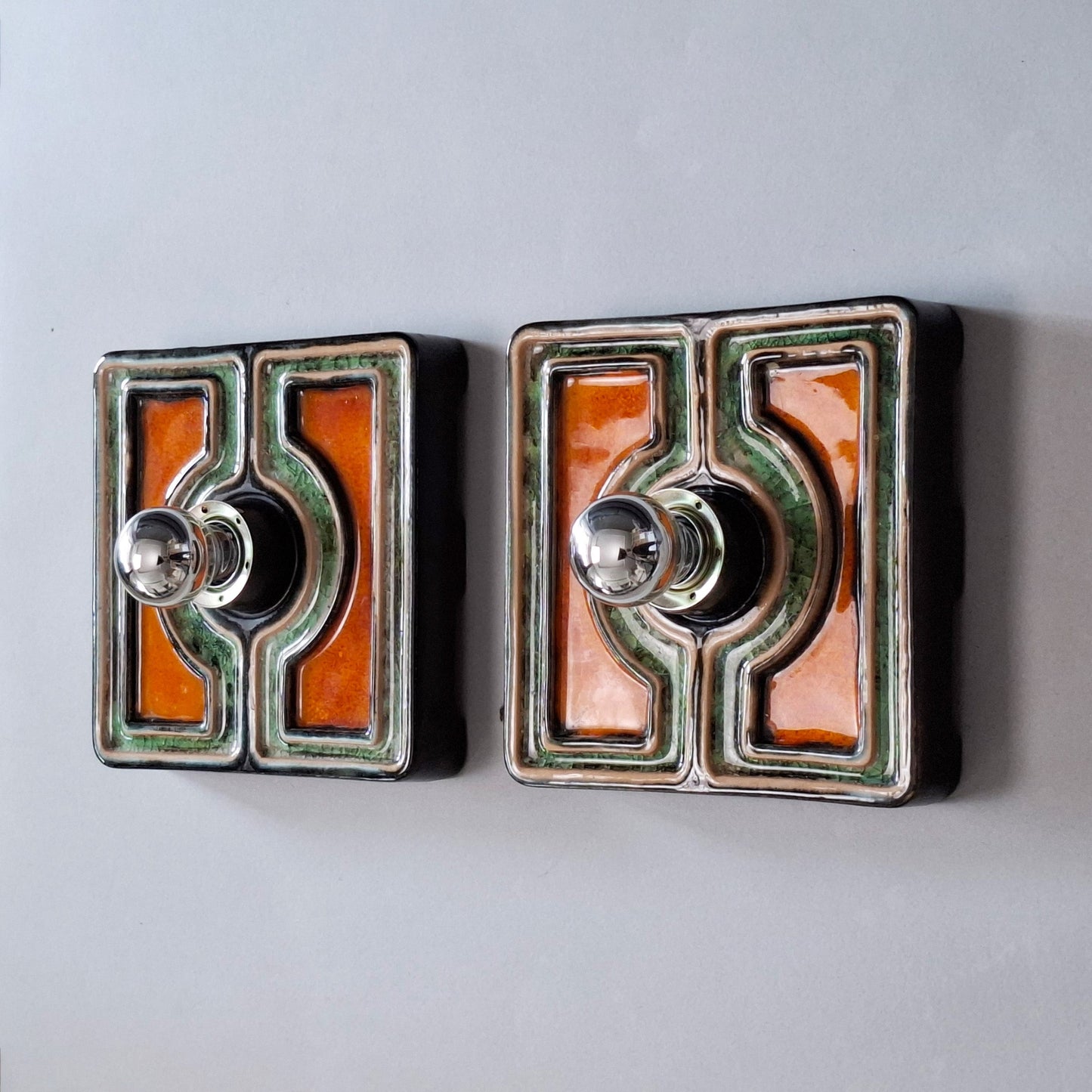 This is a pair of 1970's pop art orange and green ceramic sconces from Pan keramik- Retro Lamp Shop