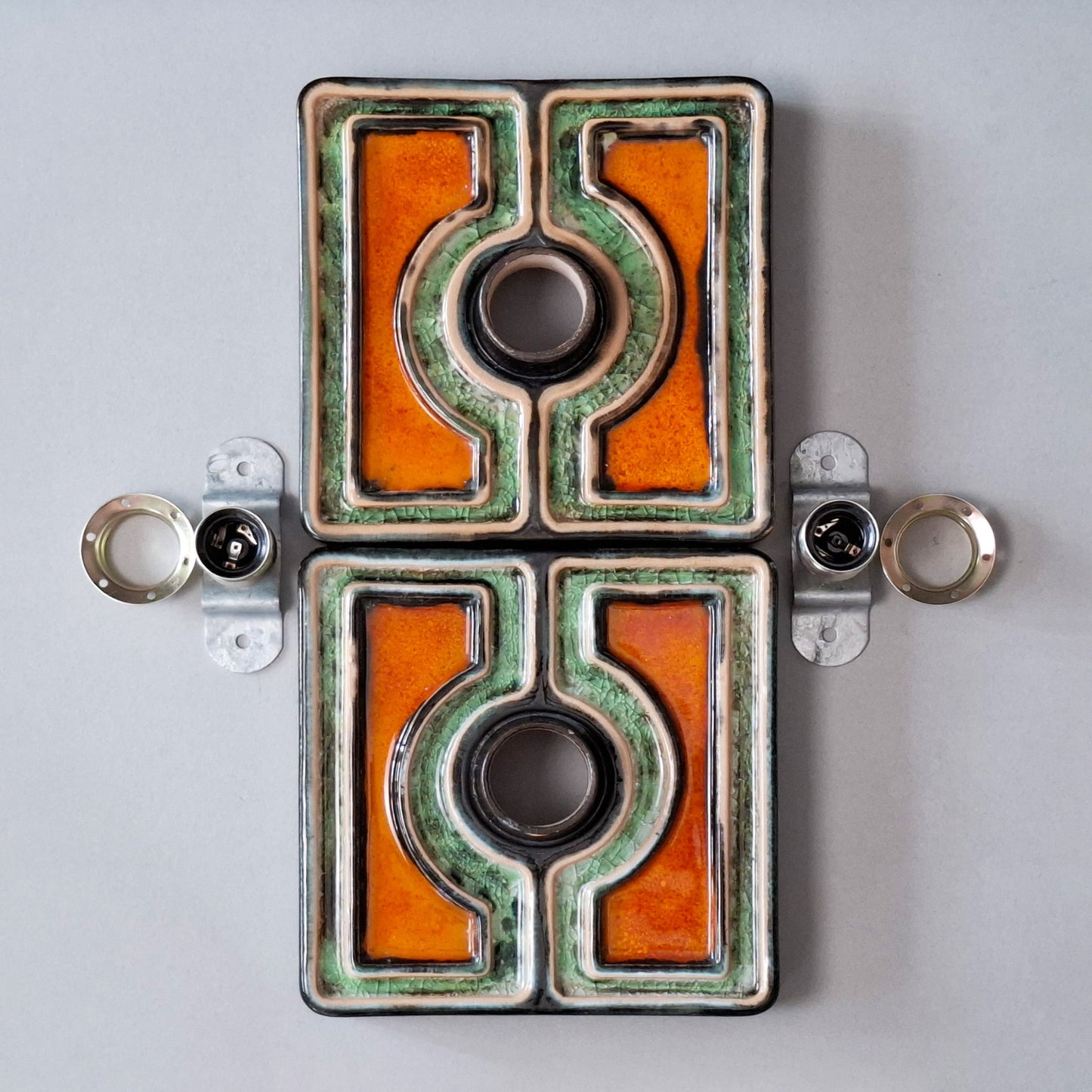 This is a pair of 1970's pop art orange and green ceramic sconces from Pan keramik- Retro Lamp Shop