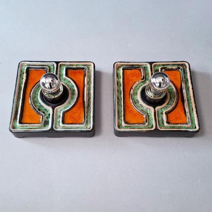 This is a pair of 1970's pop art orange and green ceramic sconces from Pan keramik- Retro Lamp Shop