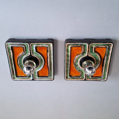 This is a pair of 1970's pop art orange and green ceramic sconces from Pan keramik- Retro Lamp Shop