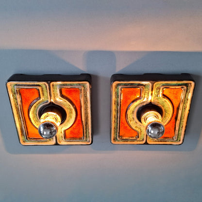 This is a pair of 1970's pop art orange and green ceramic sconces from Pan keramik- Retro Lamp Shop