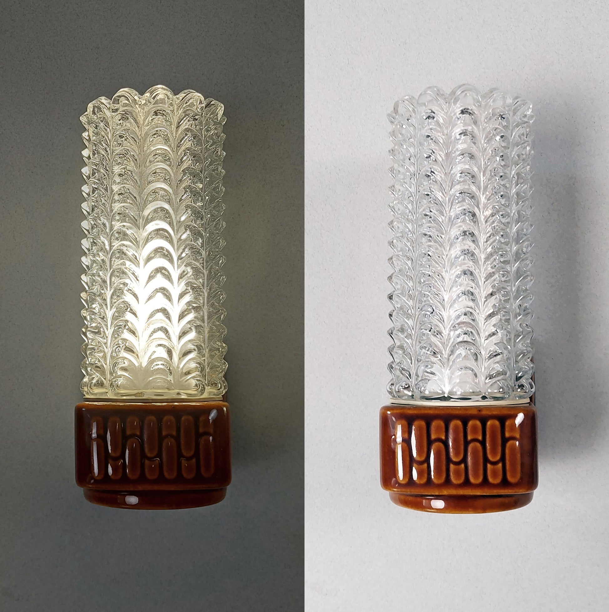 Beautiful petit pair of 1960s Danish ceramic sconces with pineapple texturized glass from Lindner - Retro Lamp Shop