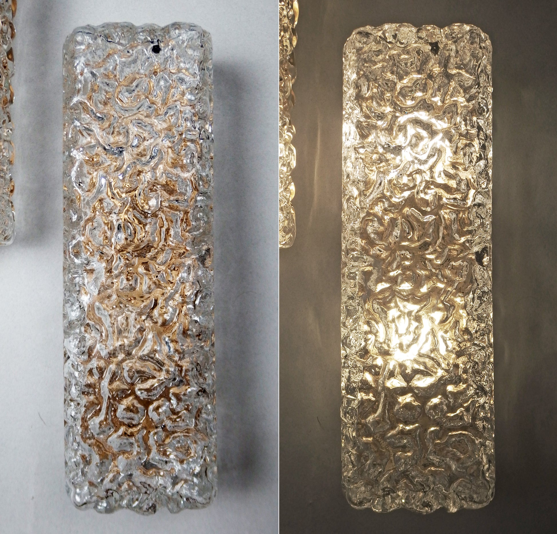 1 of 3 70's bubble glass sconces with gold painted metal base from Limburg - Retro Lamp Shop