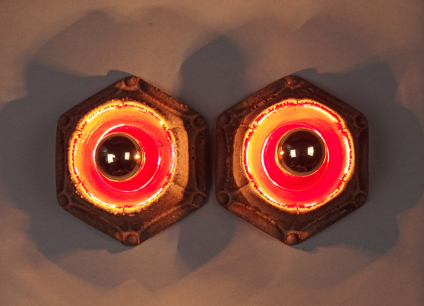 1 of 2 pairs of 70's pop art, ceramic sconces with volcanic glaze from Honsel - Retro Lamp Shop