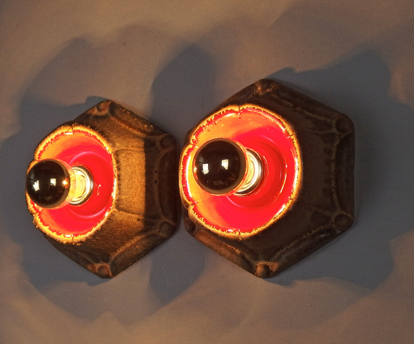 1 of 2 pairs of 70's pop art, ceramic sconces with volcanic glaze from Honsel - Retro Lamp Shop