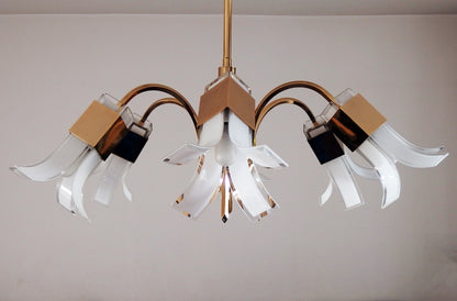 Vintage 1970s Italian 6 lights gold plated chandelier with murano glass  elements designed by Gaetano Sciolari - Retro Lamp Shop