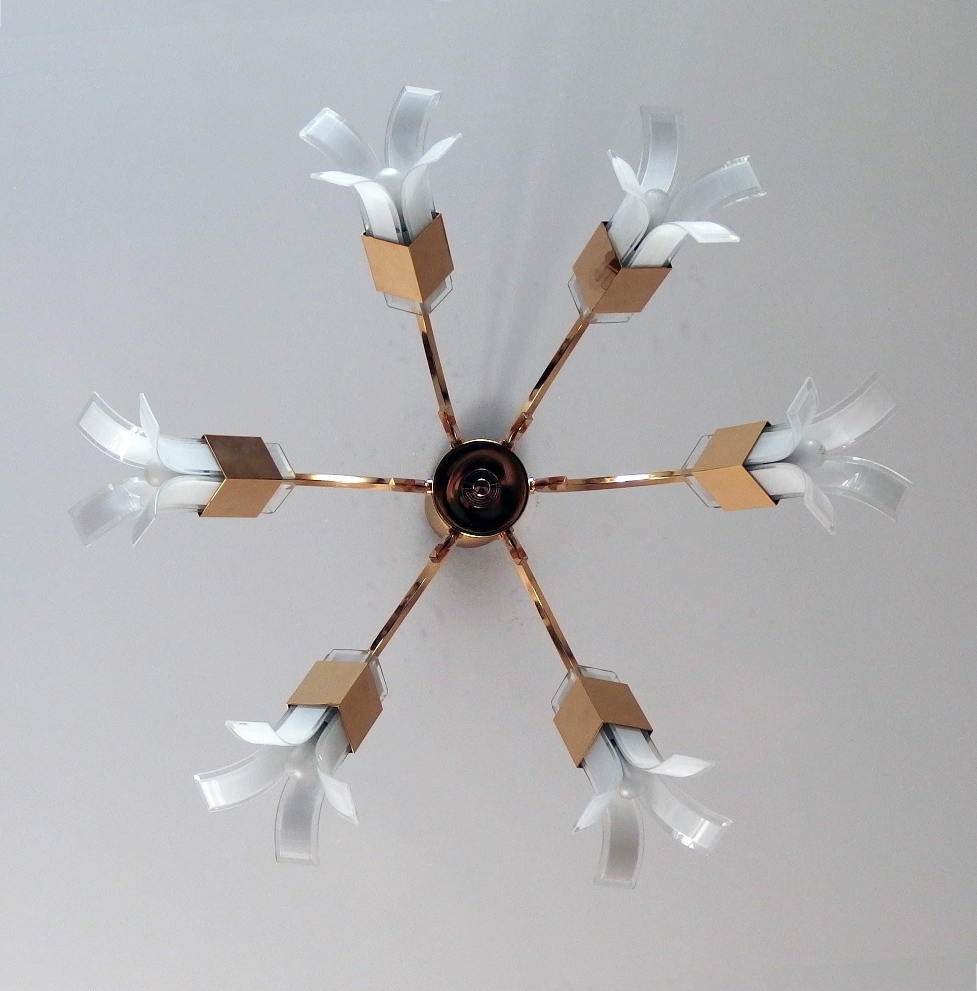 Vintage 1970s Italian 6 lights gold plated chandelier with murano glass  elements designed by Gaetano Sciolari - Retro Lamp Shop