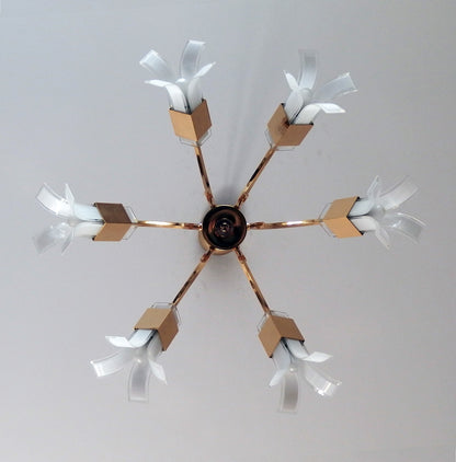 Vintage 1970s Italian 6 lights gold plated chandelier with murano glass  elements designed by Gaetano Sciolari - Retro Lamp Shop