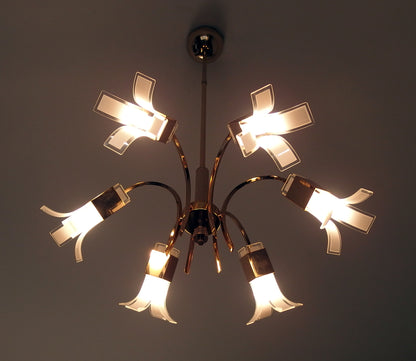 Vintage 1970s Italian 6 lights gold plated chandelier with murano glass  elements designed by Gaetano Sciolari - Retro Lamp Shop