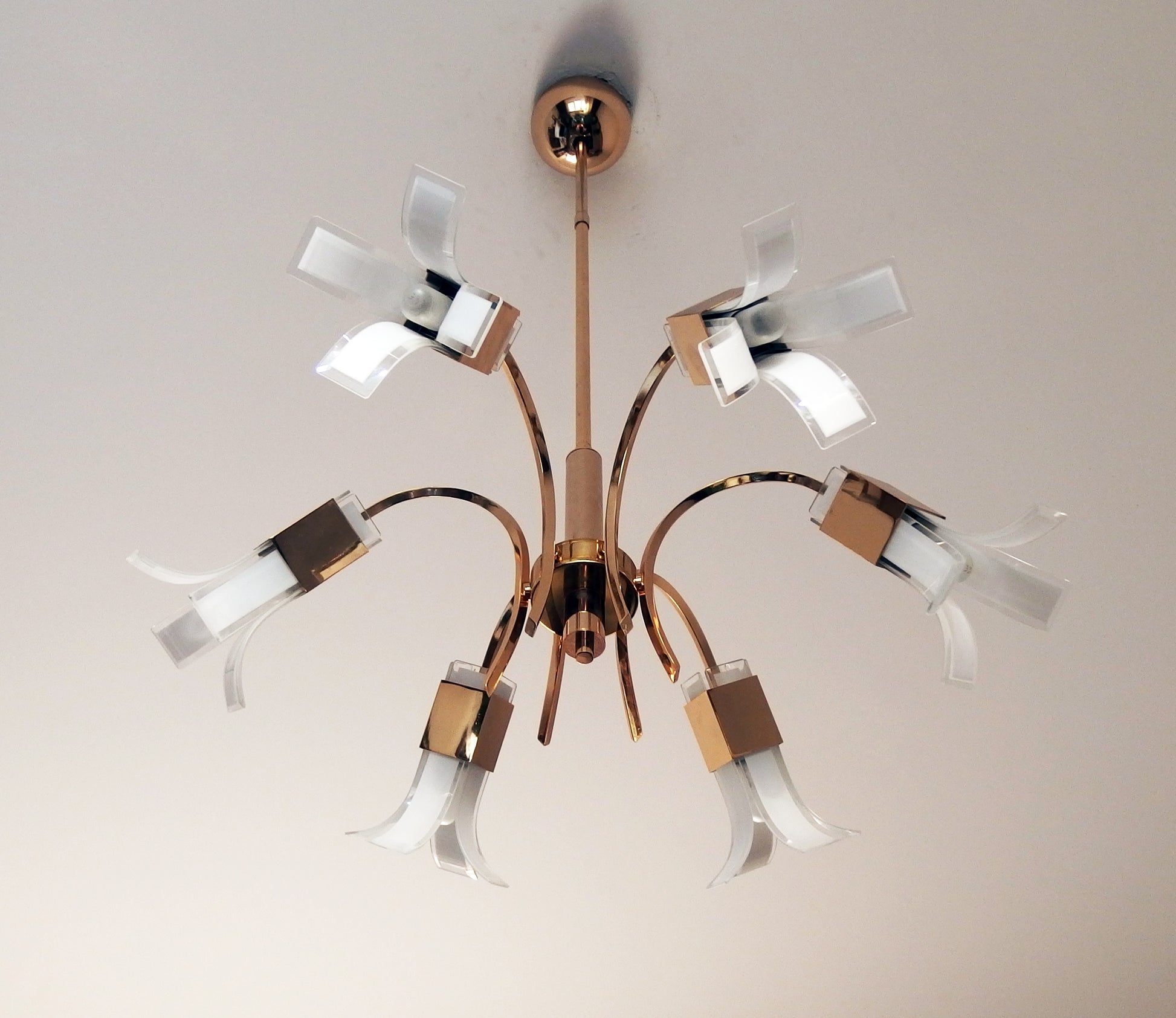 Vintage 1970s Italian 6 lights gold plated chandelier with murano glass  elements designed by Gaetano Sciolari - Retro Lamp Shop