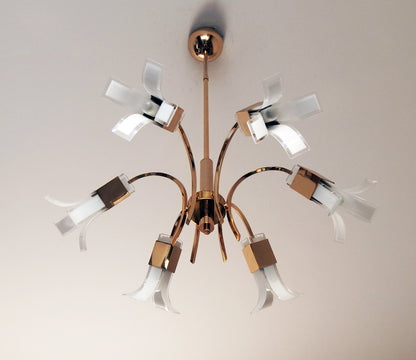 Vintage 1970s Italian 6 lights gold plated chandelier with murano glass  elements designed by Gaetano Sciolari - Retro Lamp Shop