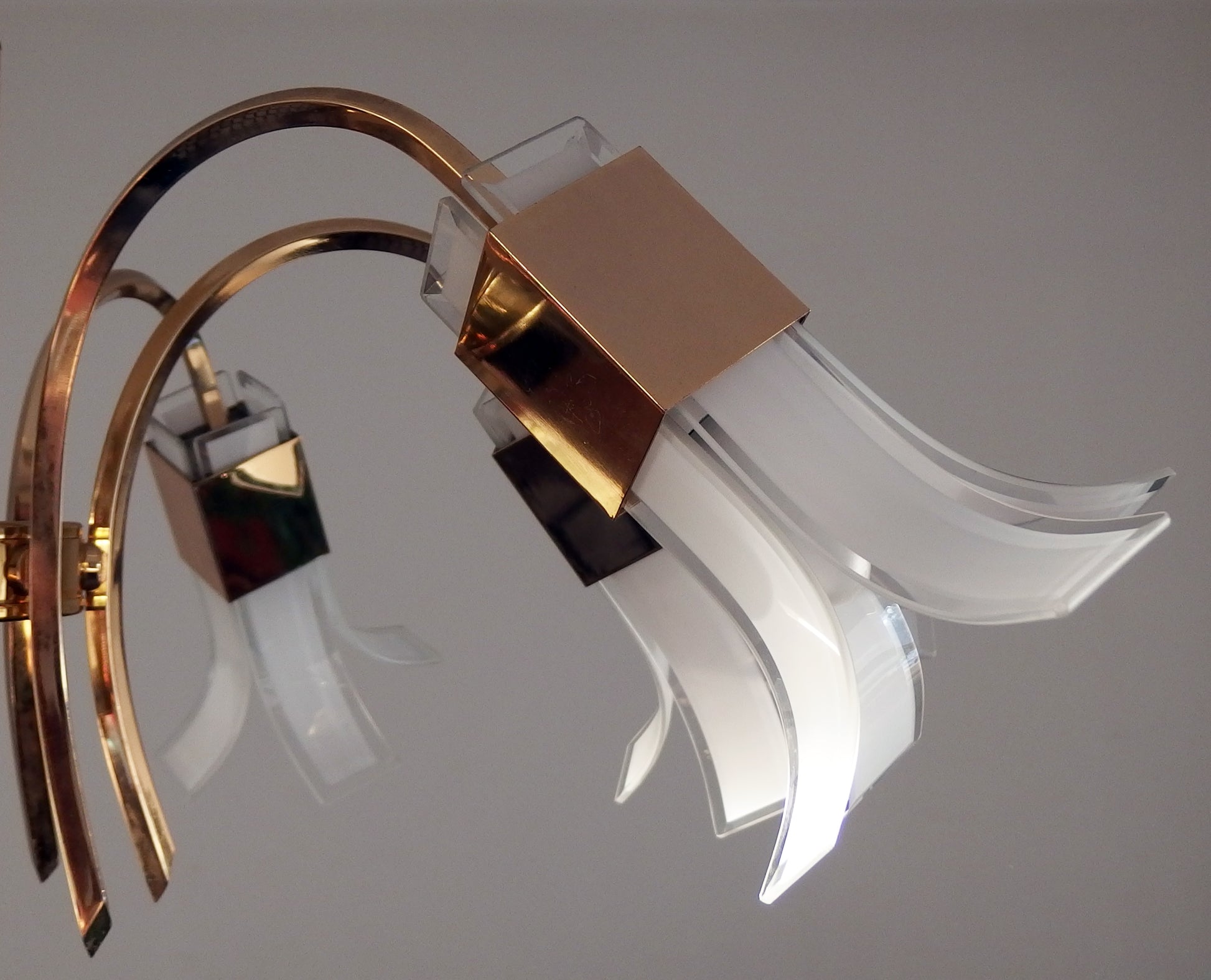 Vintage 1970s Italian 6 lights gold plated chandelier with murano glass  elements designed by Gaetano Sciolari - Retro Lamp Shop