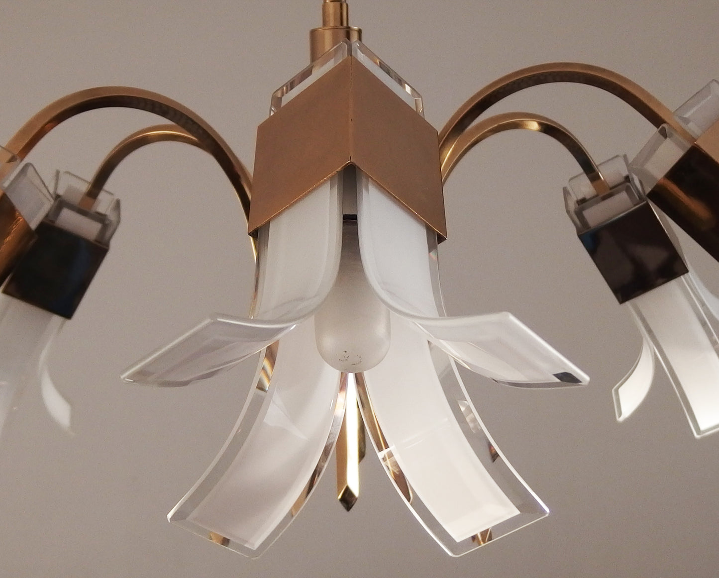 Vintage 1970s Italian 6 lights gold plated chandelier with murano glass  elements designed by Gaetano Sciolari - Retro Lamp Shop