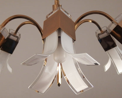 Vintage 1970s Italian 6 lights gold plated chandelier with murano glass  elements designed by Gaetano Sciolari - Retro Lamp Shop