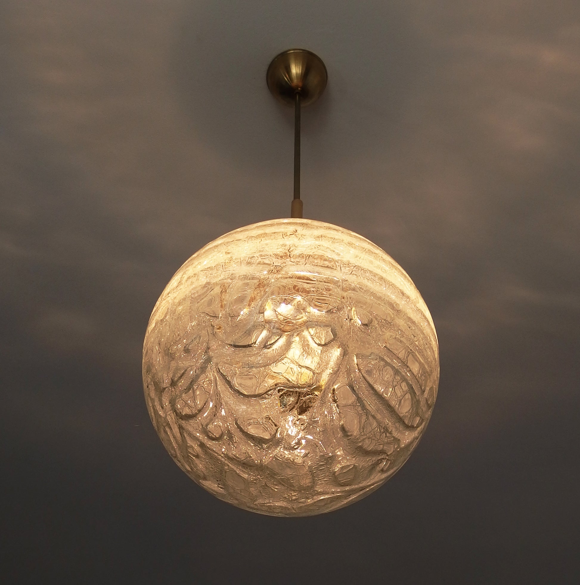 Vintage Doria ceiling light with Murano Glass Globe and brass elements - Retro  Lamp Shop