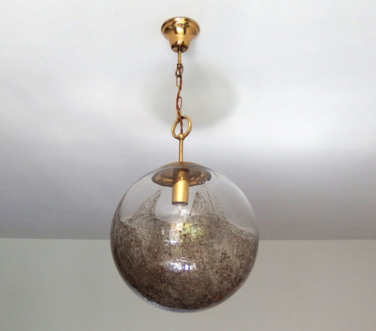 Vintage Kaiser Leuchten brass pendant light with Murano glass globe - Retro Lamp Shop