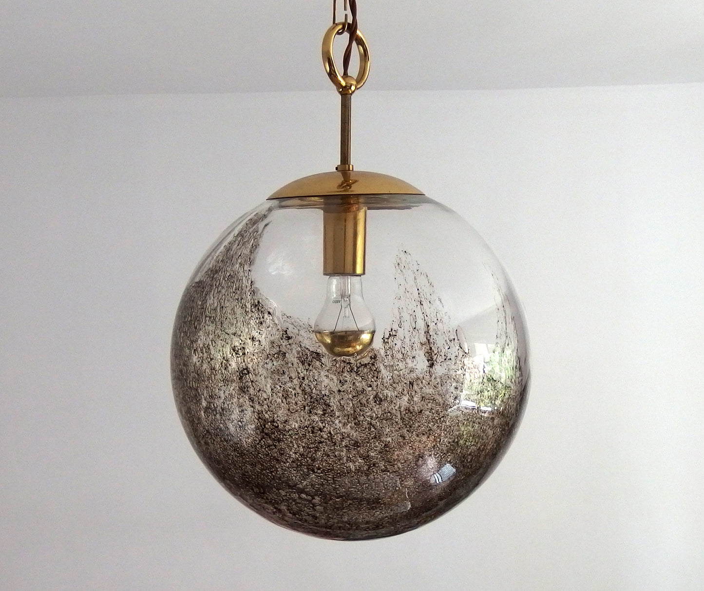 Vintage Kaiser Leuchten brass pendant light with Murano glass globe - Retro Lamp Shop