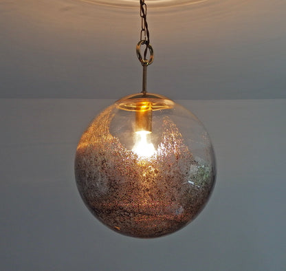 Vintage Kaiser Leuchten brass pendant light with Murano glass globe - Retro Lamp Shop