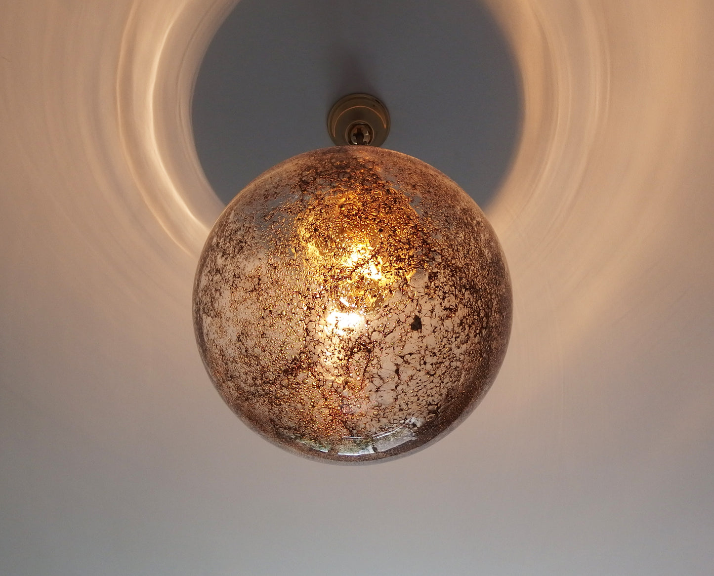 Vintage Kaiser Leuchten brass pendant light with Murano glass globe - Retro Lamp Shop