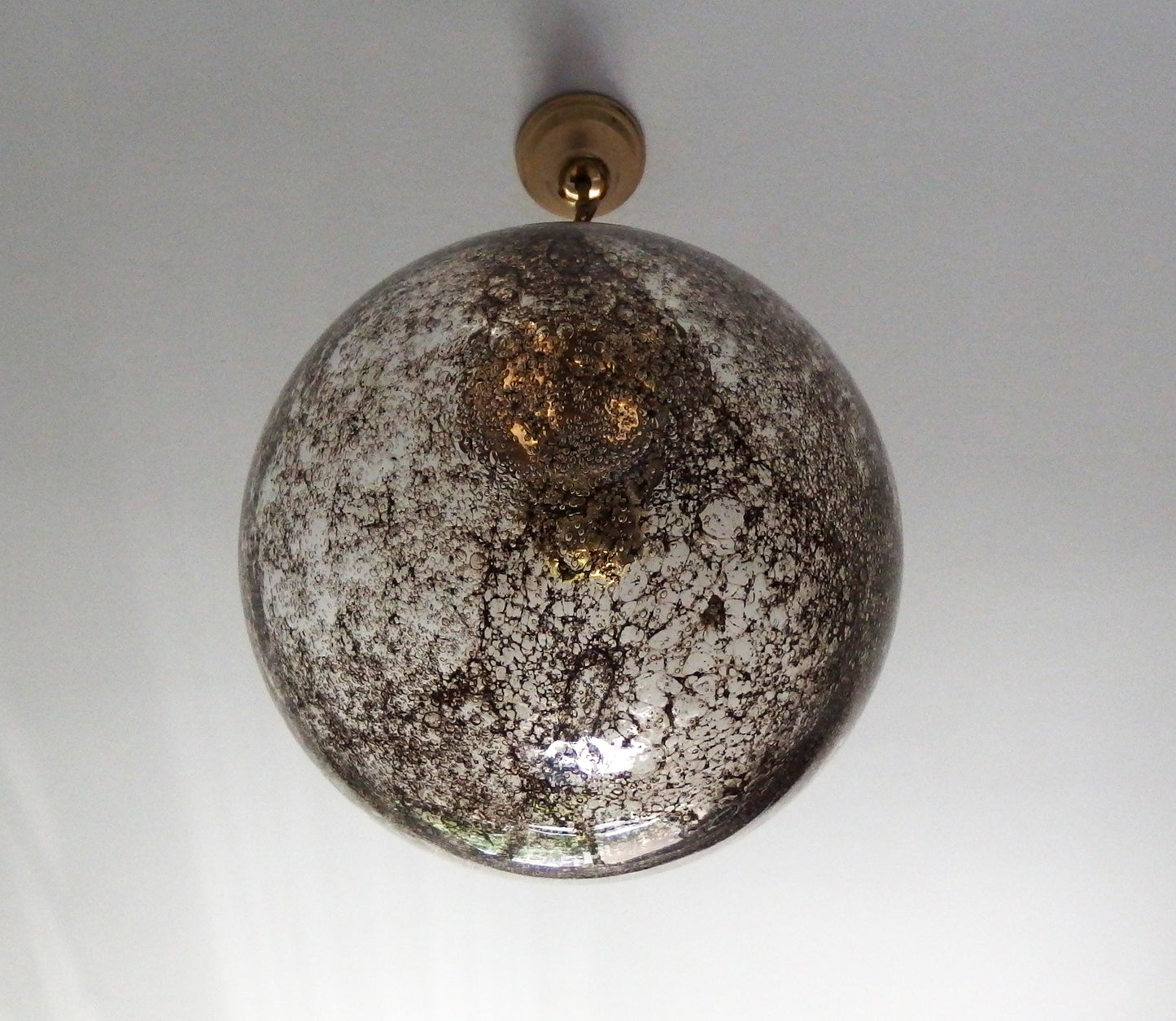 Vintage Kaiser Leuchten brass pendant light with Murano glass globe - Retro Lamp Shop